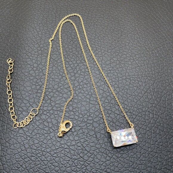 Clear Diamonite East/West Drop Necklace Gold Tone Real Collections Adrienne 17" - Picture 4 of 8